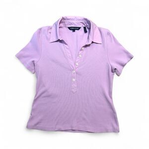 Veronica Beard Women's Short Sleeve Ribbed Pink Polo Size M Made In Peru Cotton